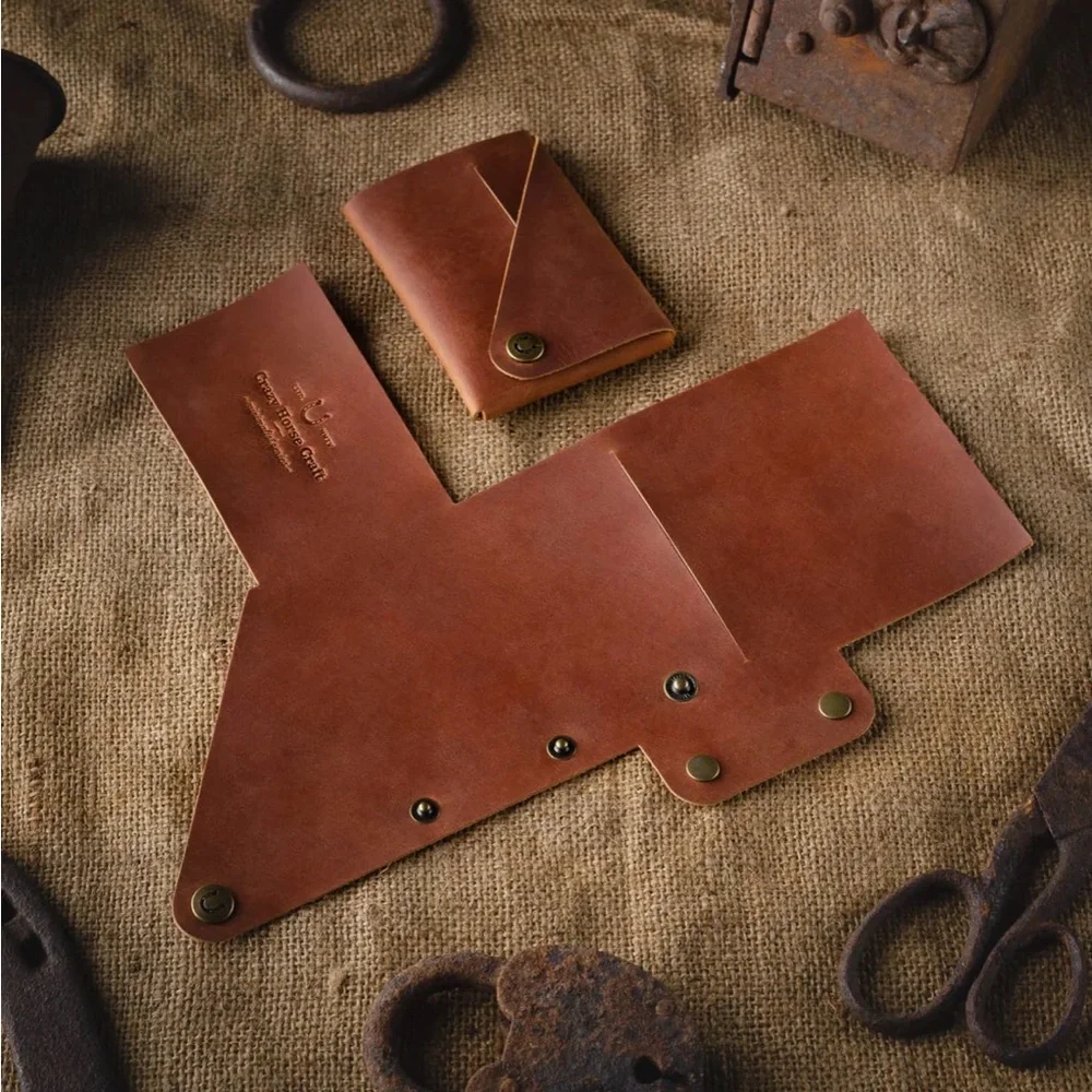 NEW Crazy Horse Craft Minimalist Leather Origami Wallet, Brown